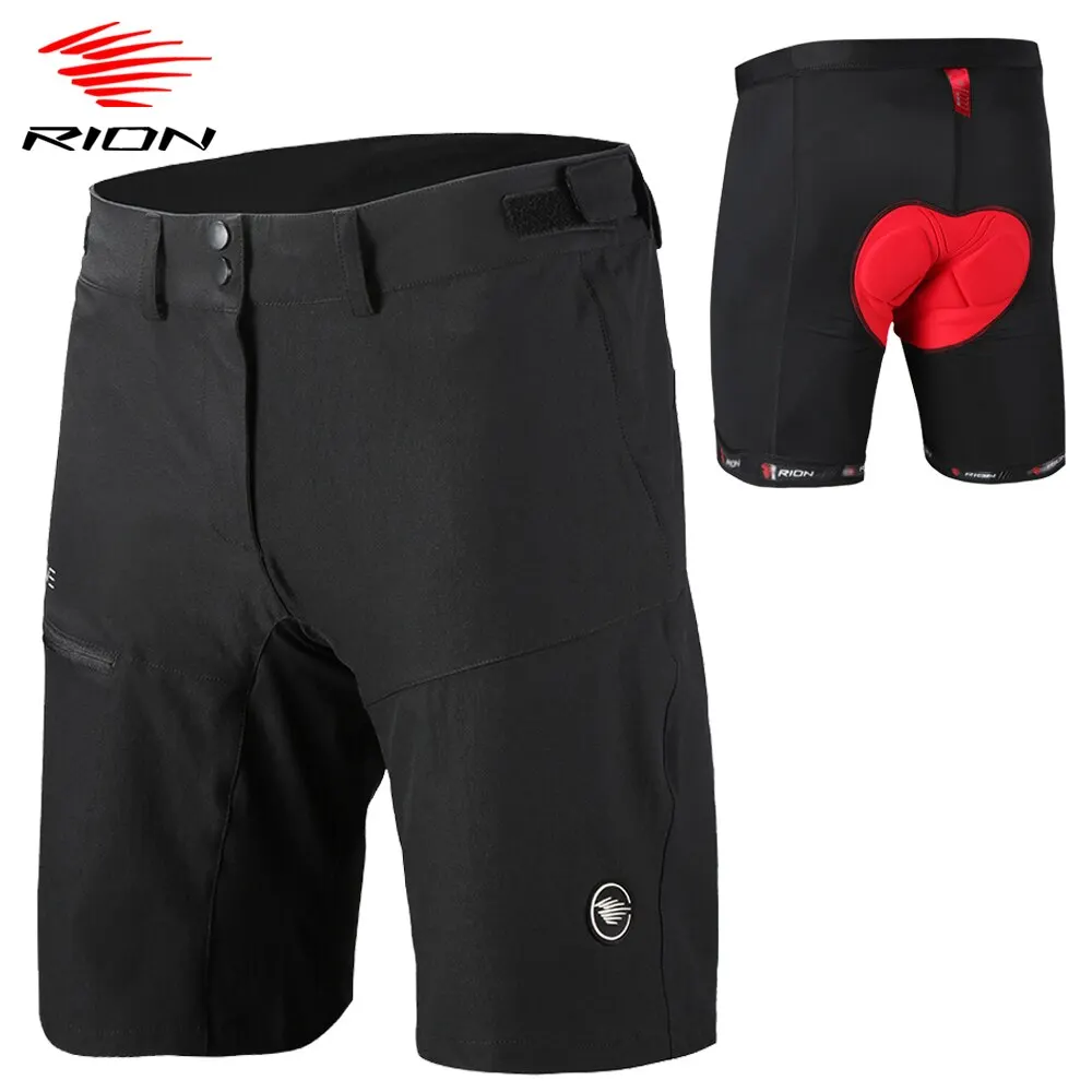 RION 2 in 1 Men Cycling Short MTB Mountain Bike Bicycle Clothing Pockets Pad Quick Dry Detachable Undershorts Tights