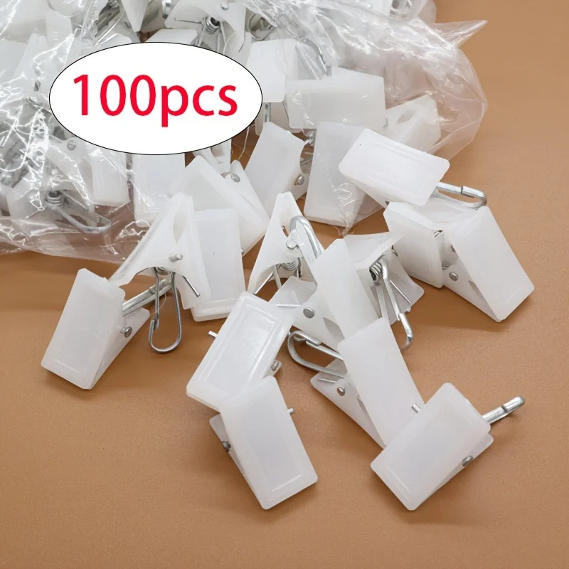 100pcs White Plastic Clips for Curtains & Underwear - Strong Grip Snap Fasteners, Bedding Accessories