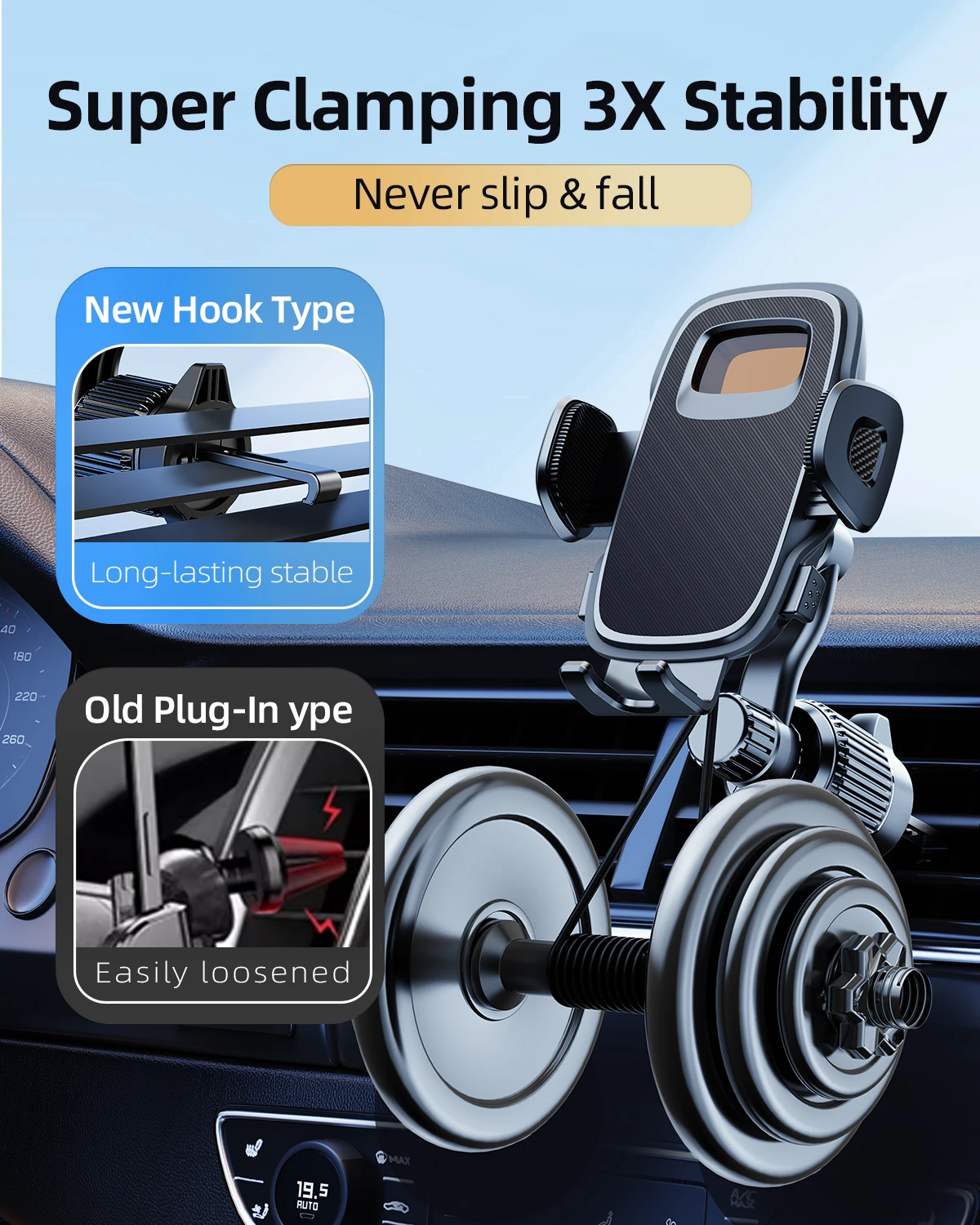 Oatsbasf Car Air Vent Clip Phone Holder Adjustable for 4.7-6.8'' Device with Extendable Arm Phone Stand Universal for iPhone