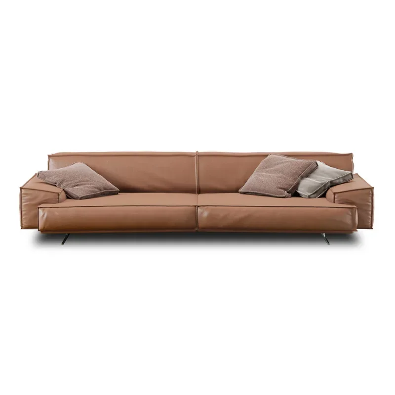 Leather sofa living room Nordic size apartment straight row Italian minimalist tofu block leather art sofa