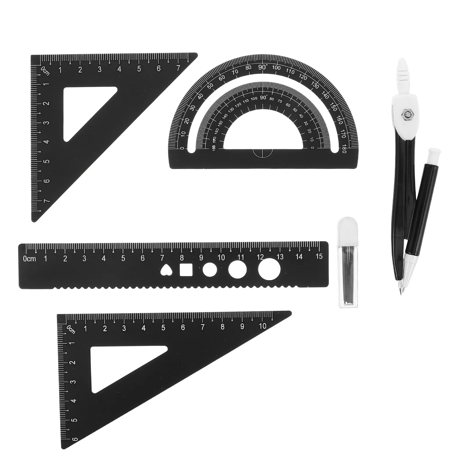 Juego de regla de escala de arquitecto, herramientas geométricas de Metal, Kit de medición multifuncional, transportador triangular de aleación de aluminio negro, precisión