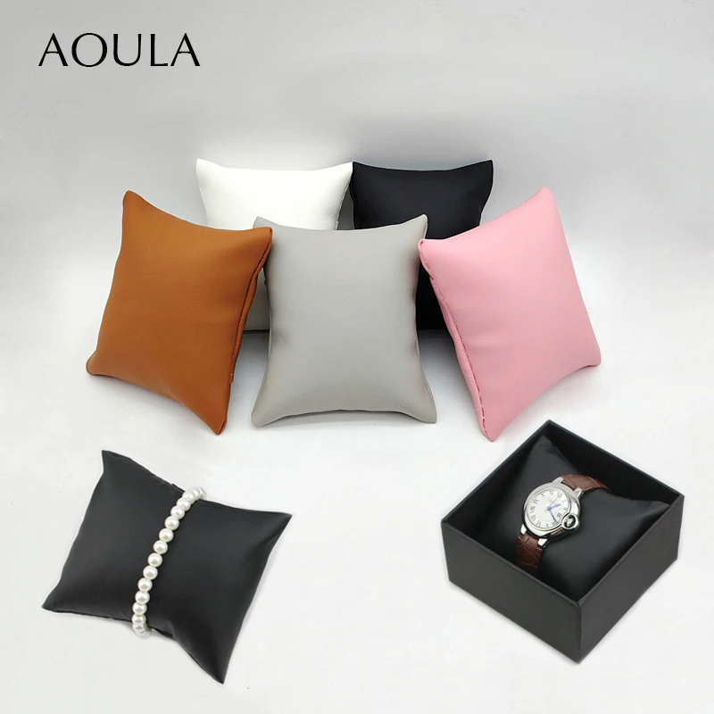 

Quality Small Bracelet Watch Case Pillow PU Leather Presentation Jewelry Bangle Holder Wrist Chain Display Stand Cushion for Box