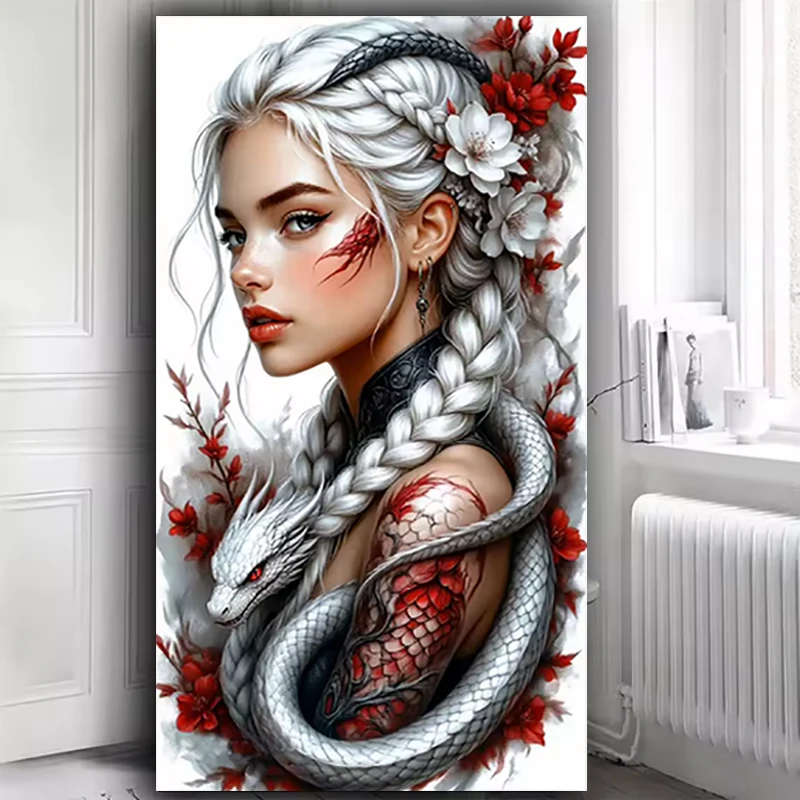 Diamond Art Kits Gothic Dragon Woman For Adult, Diamond Painting Kit For Beginners, 5D DIY Full Round Drill Diamond Gem Craft