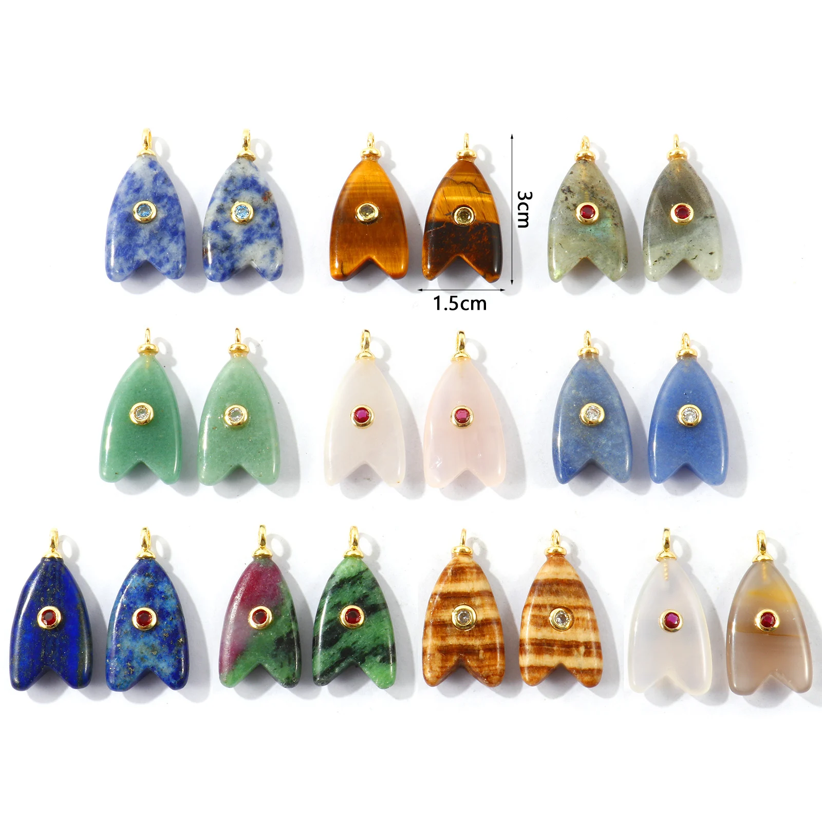 2pcs Multicolor Arrowhead Natural Stone Charms 18K Gold Plated Brass Pendant For Women DIY Necklace Jewelry Findings 3cm x 1.5cm
