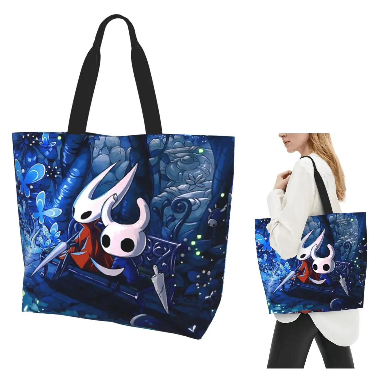 Hollow Knight Shopping Tote Bag Canvas Large Capacity Shoulder Bags Shopper Grocery Handbag for Women