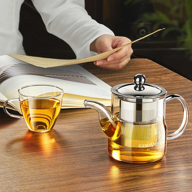 KAMJOVE Glass Flower Tea Pot Set Office Tea Cup Household Tea Set Filter Tea Cup Glass Teapot Infuser Kettle 360ml/450ml/500ml