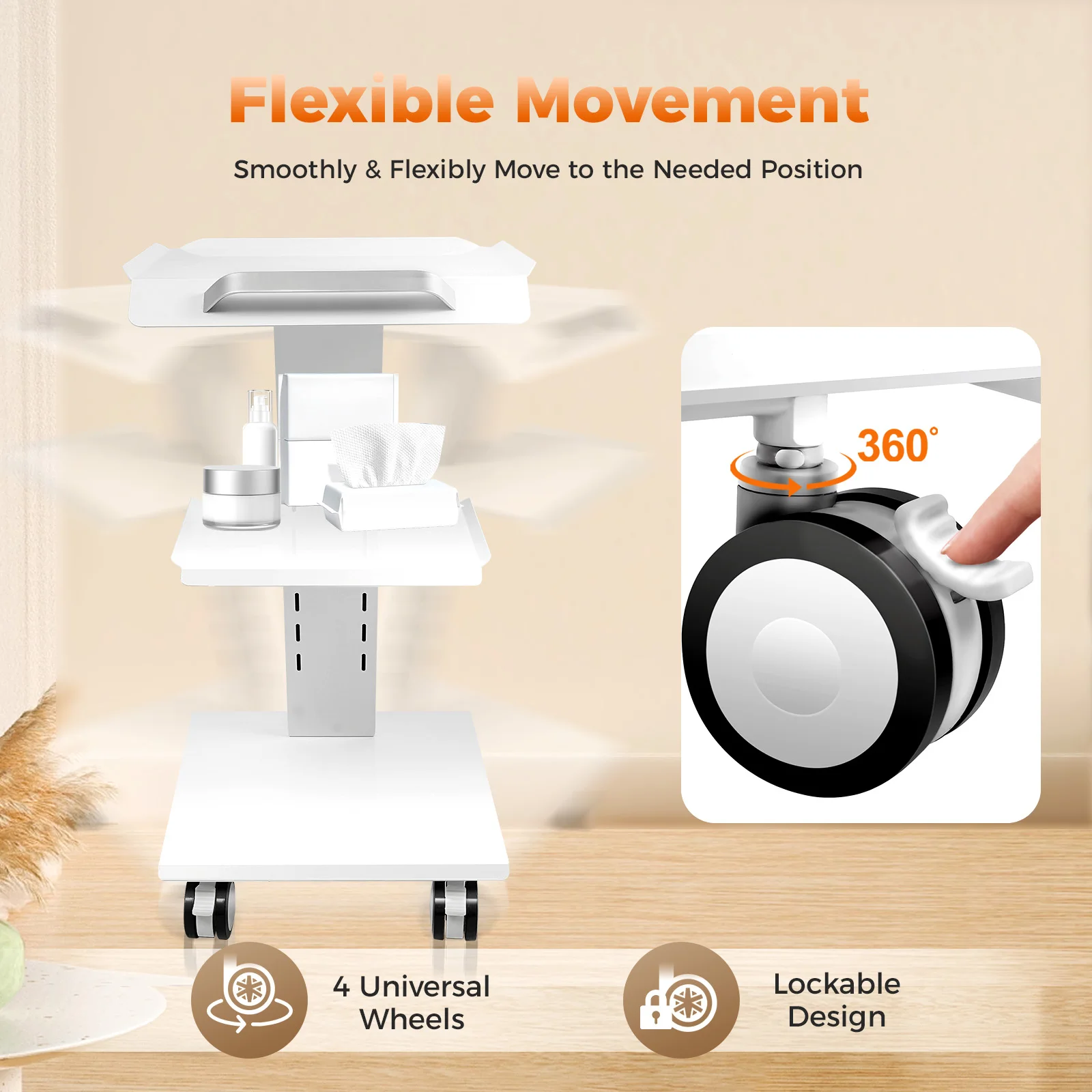 Carrello da laboratorio multifunzione a 3 livelli Carrello con rotelle con prese Vassoio per strumenti Carrello per clinica con rotelle Carrello per salone di bellezza