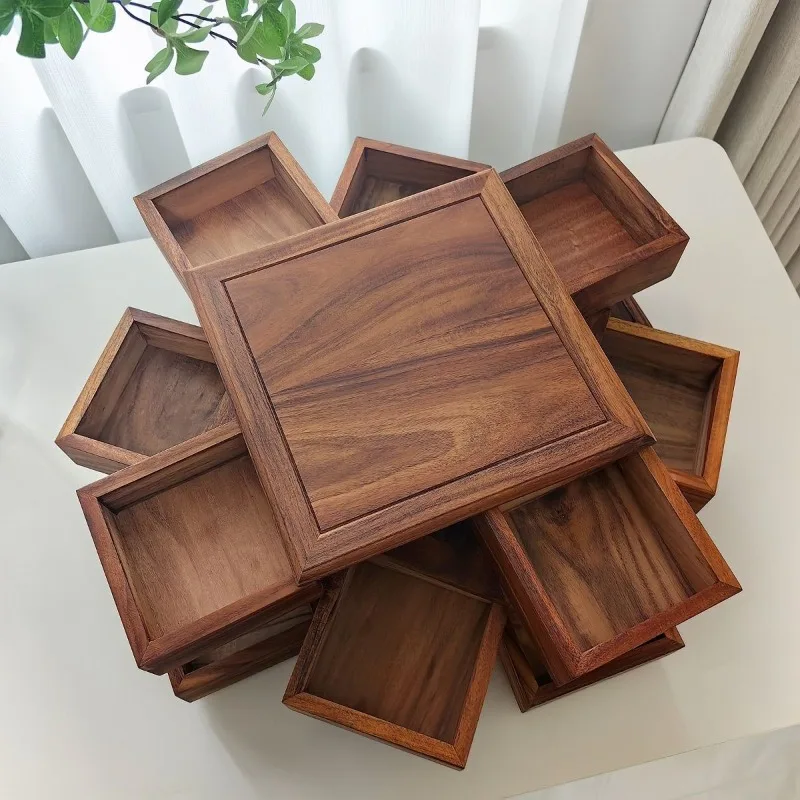 Rotating mechanism box storage tea set jewelry bracelet Wenwan walnut