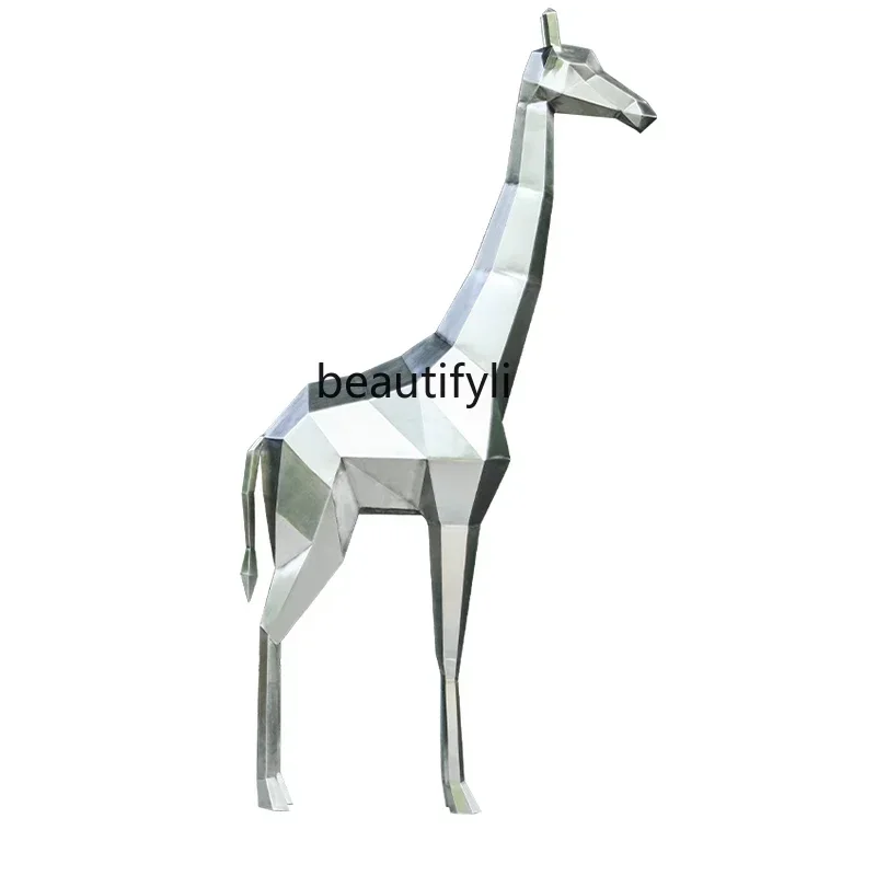 

Giraffe Geometric Abstract Stainless Steel Metal Sculpture Outdoor Landscape Decorations Soft Decoration Floor Big Decorations