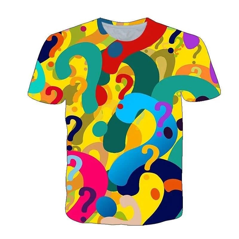 Fun Question Mark T Shirt For Mens Various Designs Round Neck T Shirts 3D Printed Graphic Streetwear Hip Hop Trend Tees Top