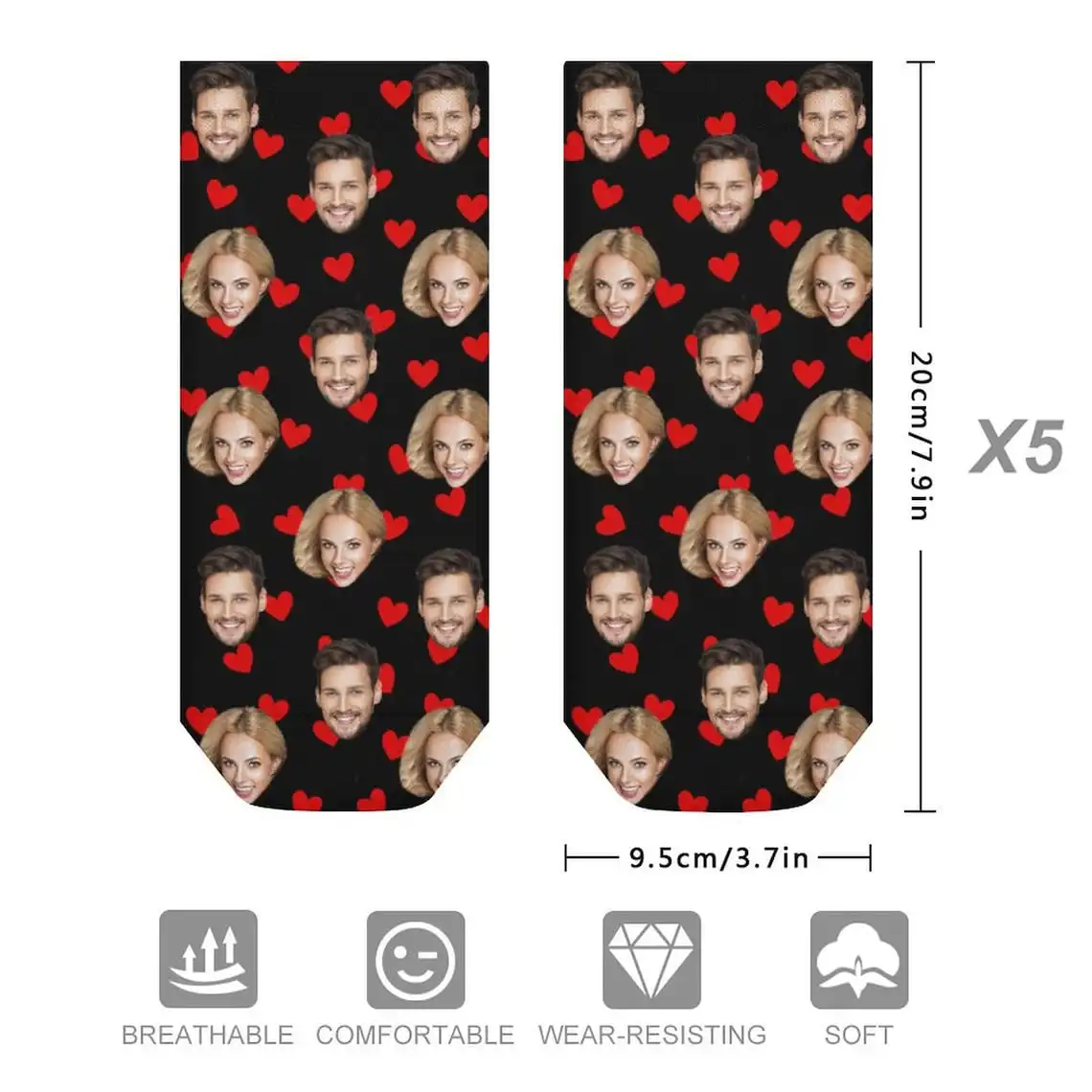 Custom Face Socks Put Your Face On Socks Custom Bride Socks With Love Photo Personalized Valentine\'s Day Couple Ankle Socks