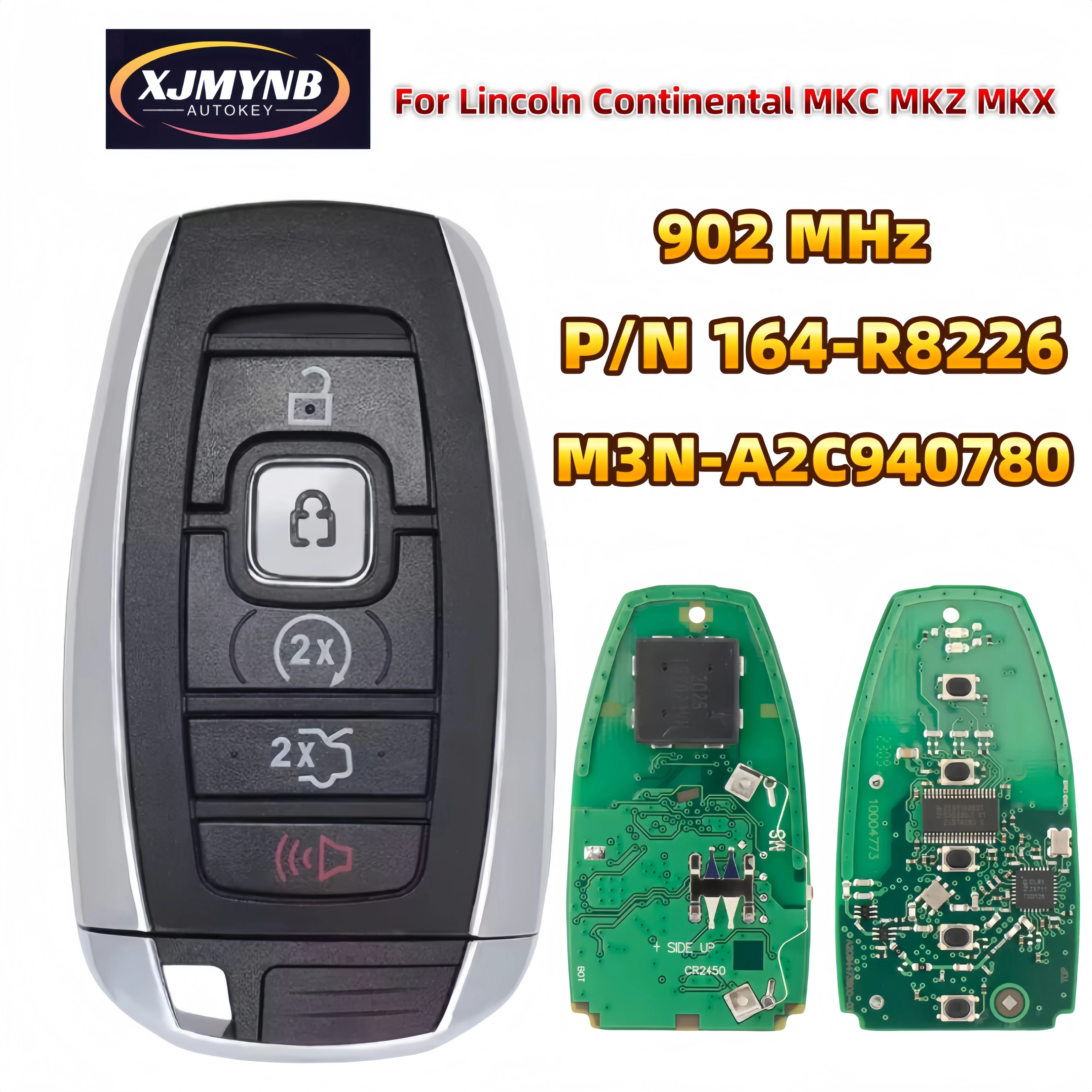 XJMYNB 902MHz ID49 Chip Keyless Remote Control Car Key For Lincoln Continental MKC MKZ MKX NAVIGATOR 2017-2020 M3N-A2C94078000