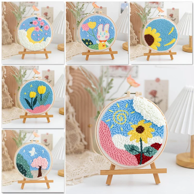 

Funny Diy Punch Needle Embroidery Starter Kits For Beginner Adult Animal Handicrafts Poking Embroidery Yarn Painting Arts