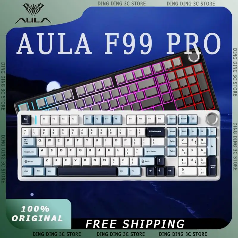 

AULA F99 Pro Wireless Mechanical Keyboard with Mental Knob 3-Mode Hot Swap RGB Gasket 8000mAh Low Latency Custom Gaming Keyboard