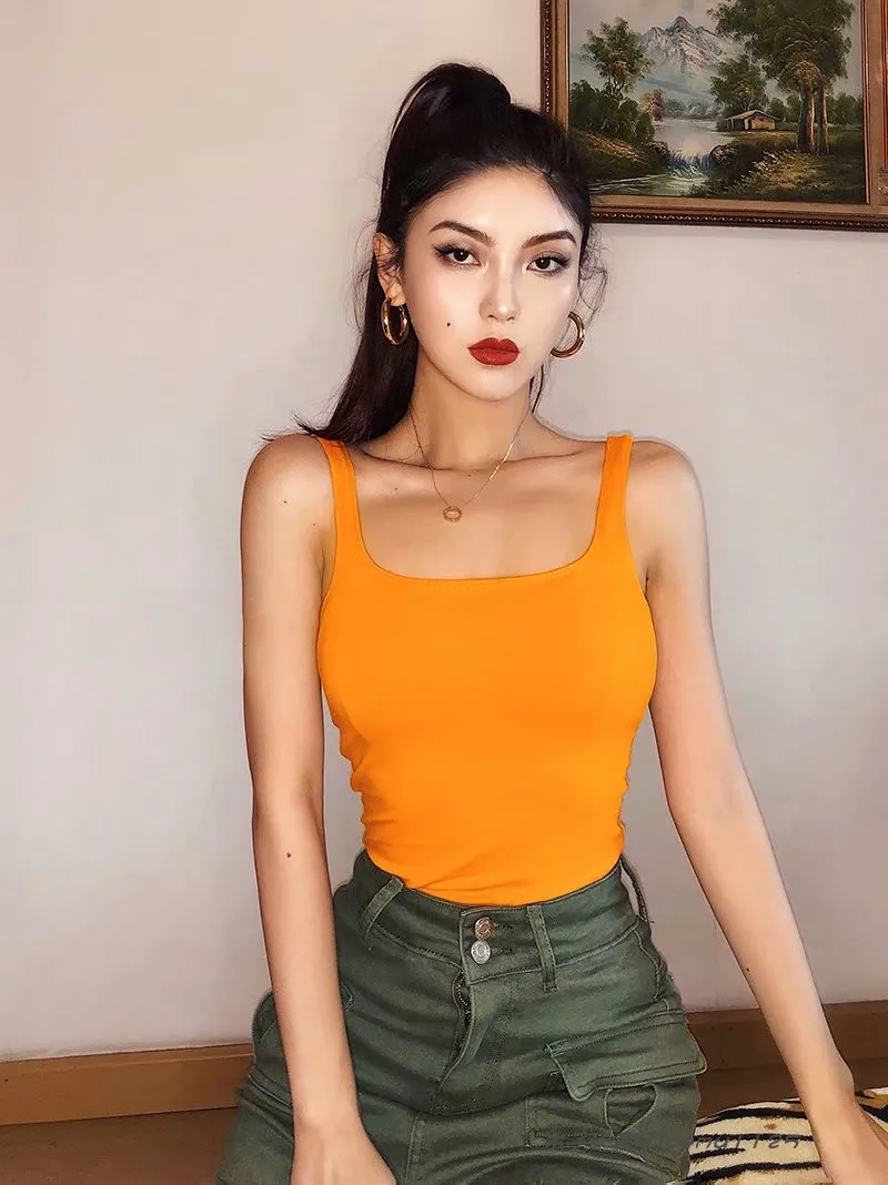 Kamizelka damska na lato, odkryte ramiona, fluorescencyjny kolor, duża dekolt U, uniwersalna odzież wierzchnia, dopasowany krój.