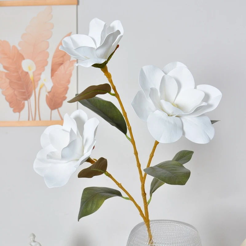 4/5 Stück Künstliche 3-Zweigige Magnolien-Äste Plastik Kunstblumen Heimdekoration Weiße Magnolien-Simulationsblumen Schlafzimmerdekoration – Detail 7