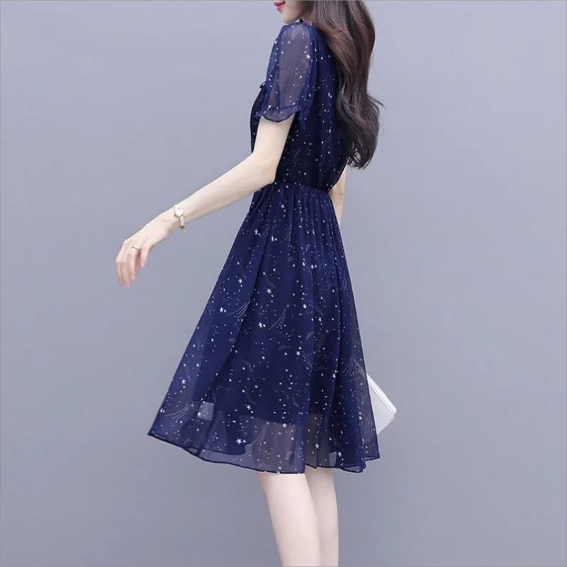 Elegant Ruffles Loose Folds Lace Up Bow Floral Dress Women\'s Clothing 2024 Summer New Short Sleeve Office Lady Mini Dress