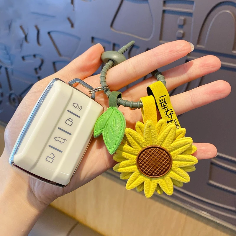 High-grade Leather Green Leaf Orange Bless Bright Future Key Chain Sunflower Good Thing Happened Peanut Persimmon Fruit Keychain