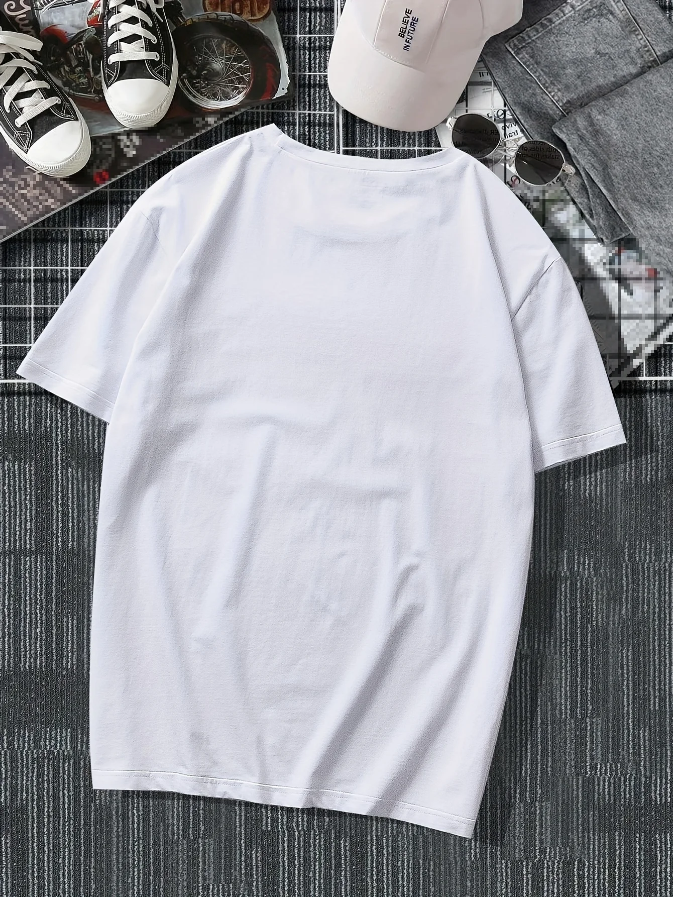 Men'S Casual Crew Neck T-Shirt with Geometric Lettering - 100% Polyester Knit Fabric