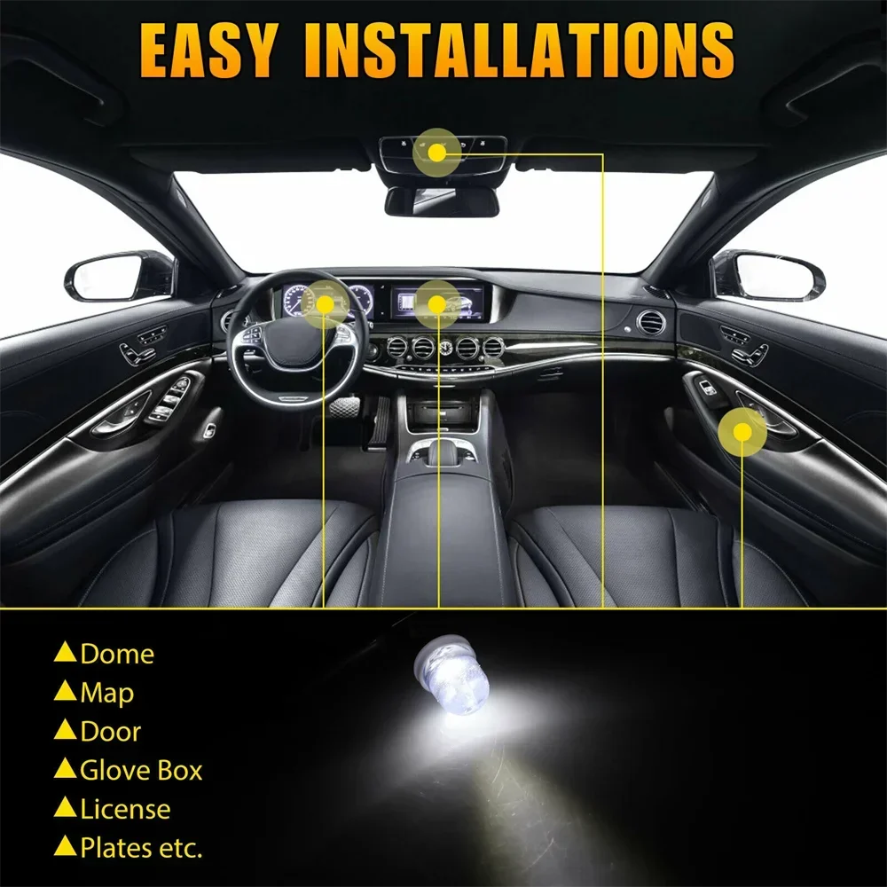 Luz Led T11 BA9S 3030 1SMD T4W para Interior de coche, luz de mapa de cúpula, luces de estacionamiento inversas para matrícula, Bombilla blanca para