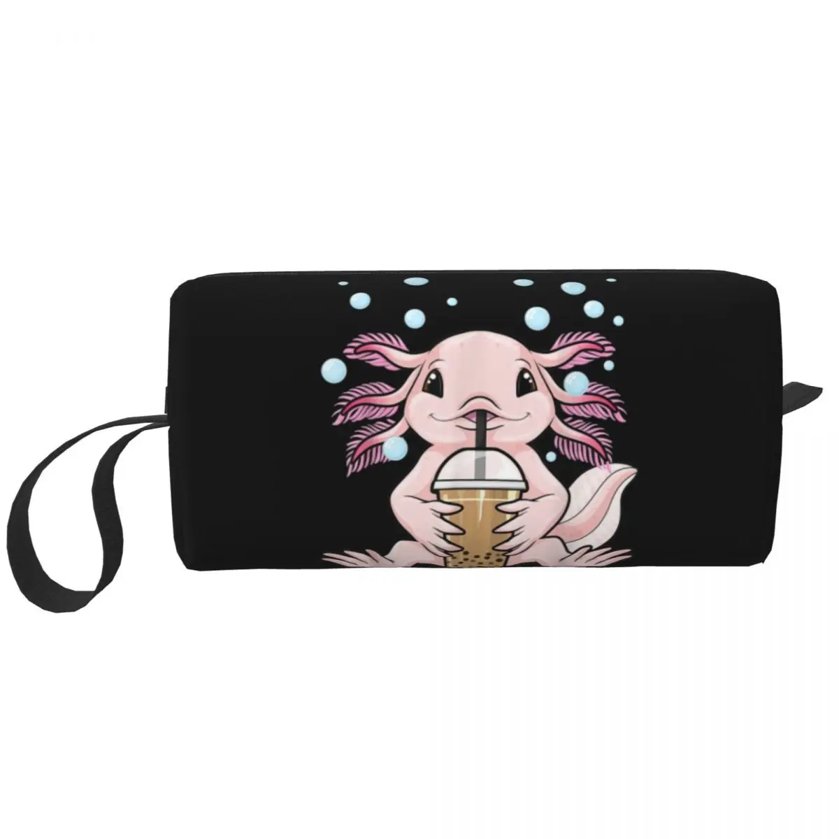 Axolotl Milk Tea Boba Travel Cosmetic Bag Salamander Animal Makeup Toiletry Organizer Lady Beauty Storage Bags Dopp Kit Case Box