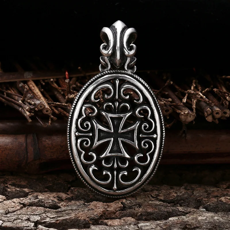 S925 Sterling Silver Pendants for Women Men New Fashion Vintage Hollow Eternal Rattan Cross Amulet Oval Jewelry Wholesale