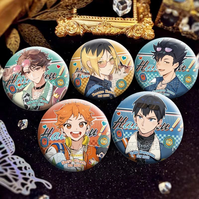 

Anime Haikyuu!! Shoyo Hinata Kozume Kenma Kei Tsukishima Cosplay Laser Double Flash Badge Q Version Cute Brooch Ambitus