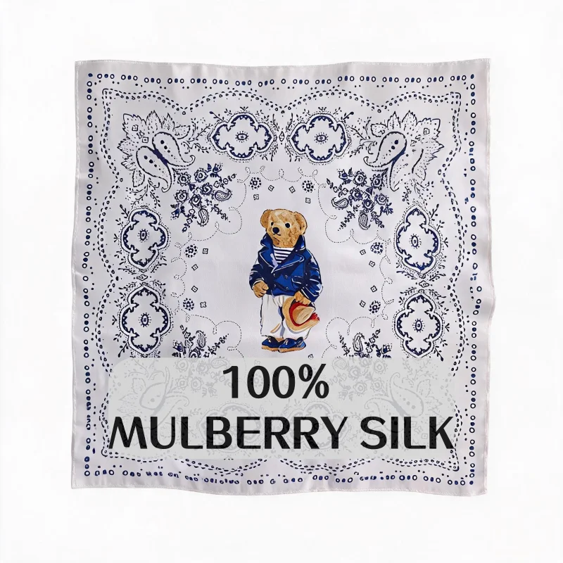 100% Mulberry Silk Scarf for Women Retro Paisley Satin Square Scarf Versatile Neck Headband Bag Tie Neckerchief for Office Wear