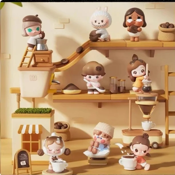 

Оригинальная фигурка героя Pop Mart Popbean Coffee Factory, каваи, мини-слепая коробка, подарок для мальчика и девочки, модная игрушка, загадочная коробка