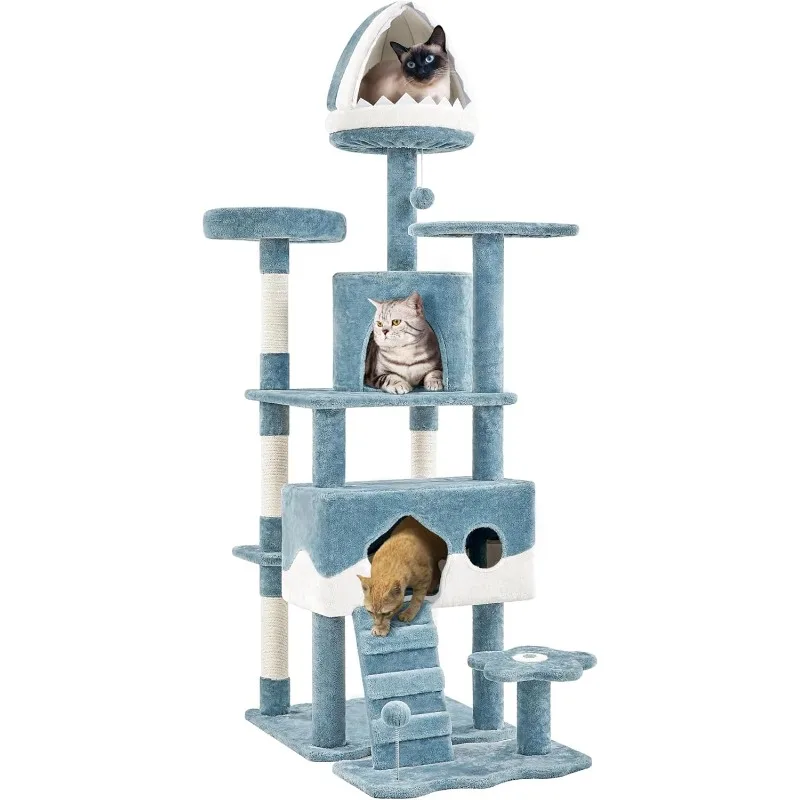 

72.5inch Ocean-Themed Cat Tree Tower, Multi-Level Large Cat Tree for Indoor Cats with Shark's Mouth Bed & 2 Big Condos