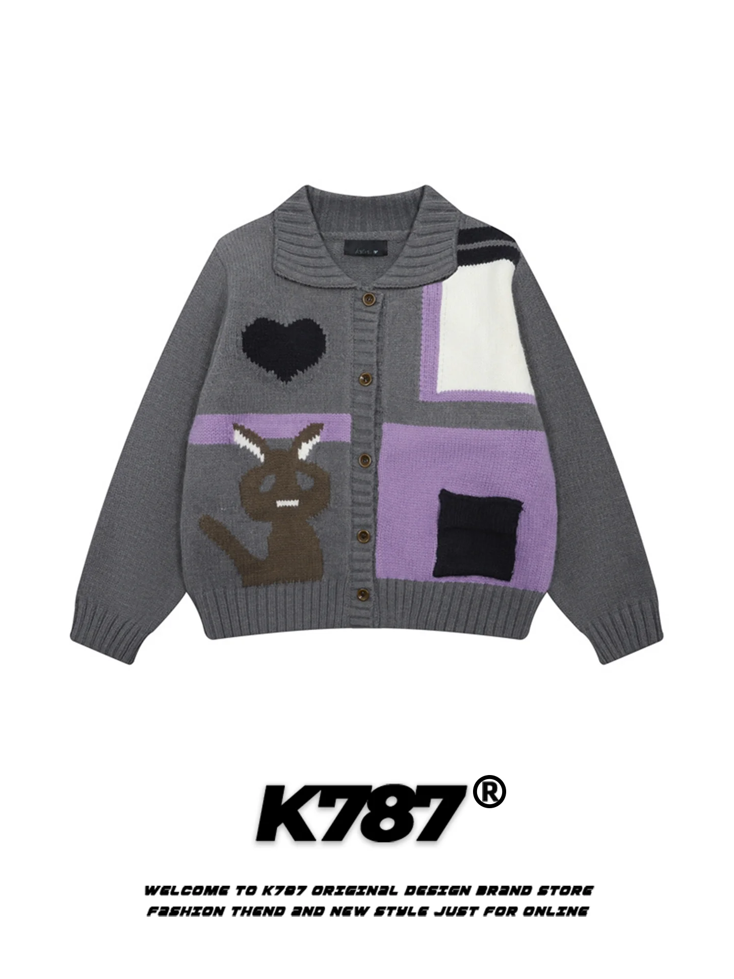 

Американский ретро-свитер с мультяшным кроликом, вязаный, с контрастными вставками, для женщин, мягкий, теплый, повседневный, из смеси полиэстера и нейлона