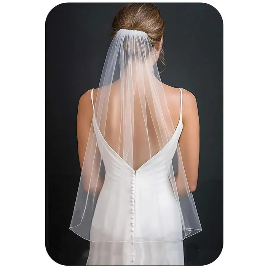 

1 Tier Bride Wedding Veils Fingertip Bridal Tulle with Comb for Women