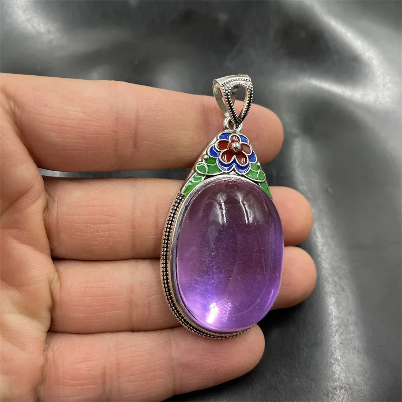 Ice-pink purple zircon-like shape sweater chain oval jade pendant color