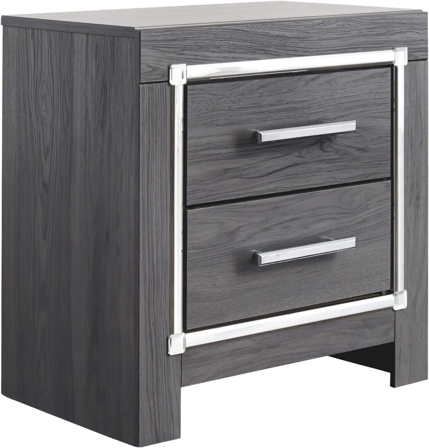 by Ashley Lodanna Modern Glam 2 Drawer Nightstand with USB & Wireless Charging Options, Gray Wood Grain