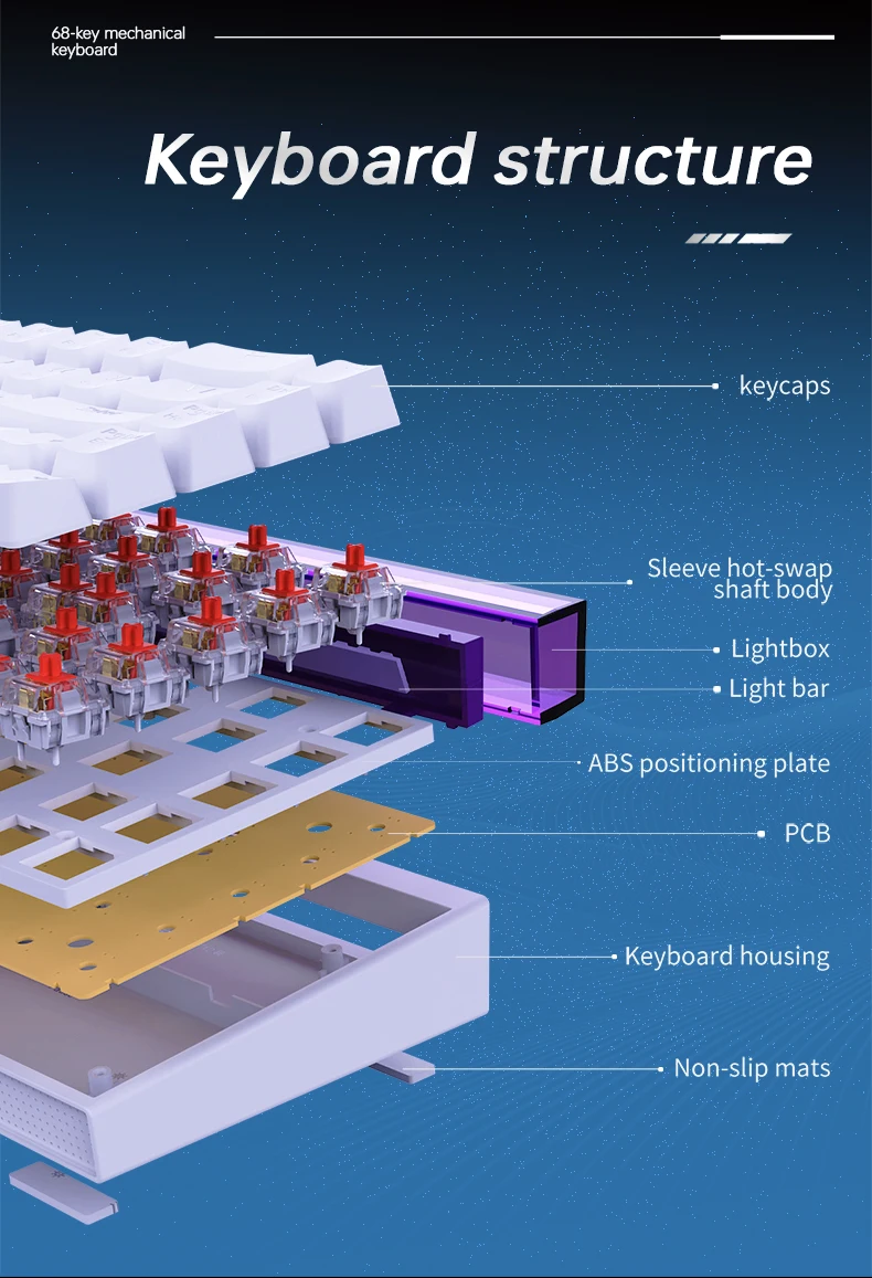 AJAZZ NK68-68% Konfigurierbare Kabelgebundene Mechanische Tastatur, mit RGB-Beleuchtung, Hot-Swap-fähige Gaming-Tastatur – Detail 8