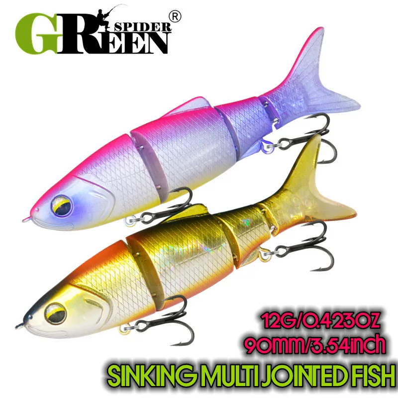 GREENSPIDER Iscas de Pesca Articuladas Multi-Joint Joint Gill 90mm 12g Swimbait Afundante para Bass, Pike, Musky, Salmão, Zander