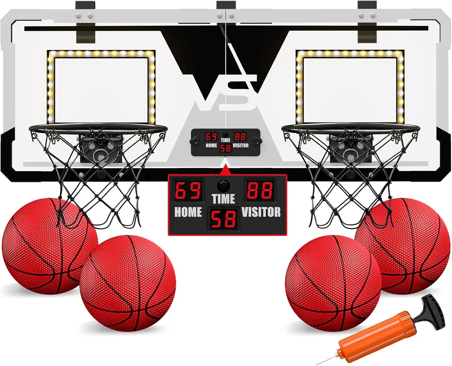 

2 Player Mini Basketball Hoop with LED Scoreboard, Over Door, Indoor/Outdoor, Black