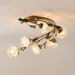 French Green Retro Pastoral Style Indoor Glass Lantern Nordic Apartment Room Decoration Led Ceiling Light Viridiplantae Lamp