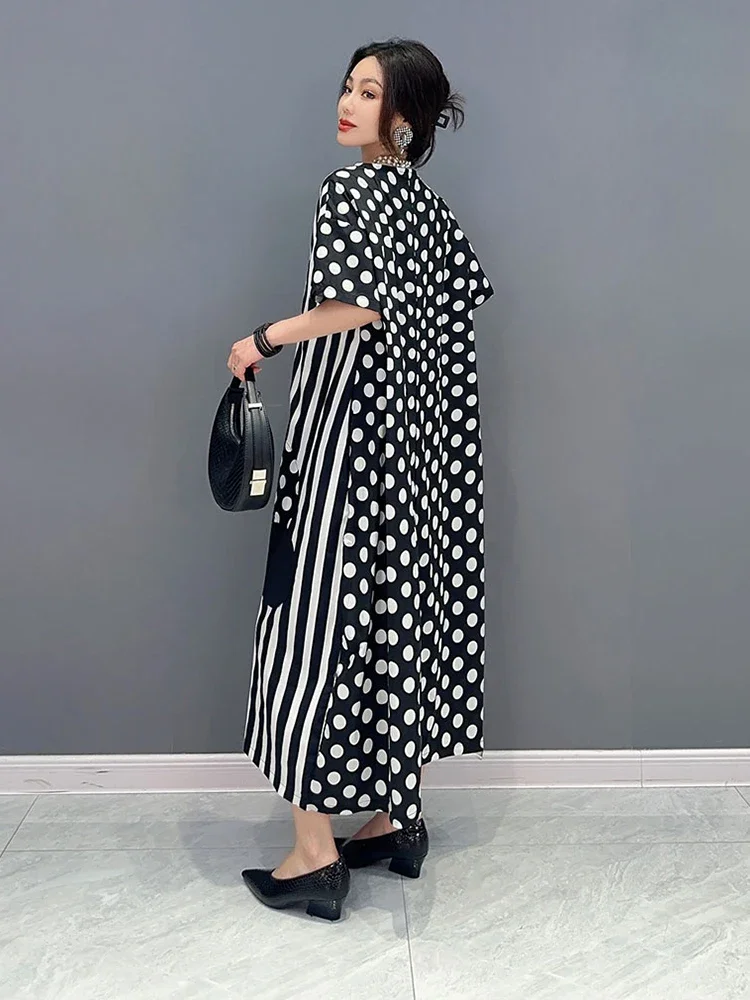 XITAO Korea Striped Dresses Patchwork Female Appear Thin 2023 Summer Women New Arrival Fashion All Match O-neck DMJ1159