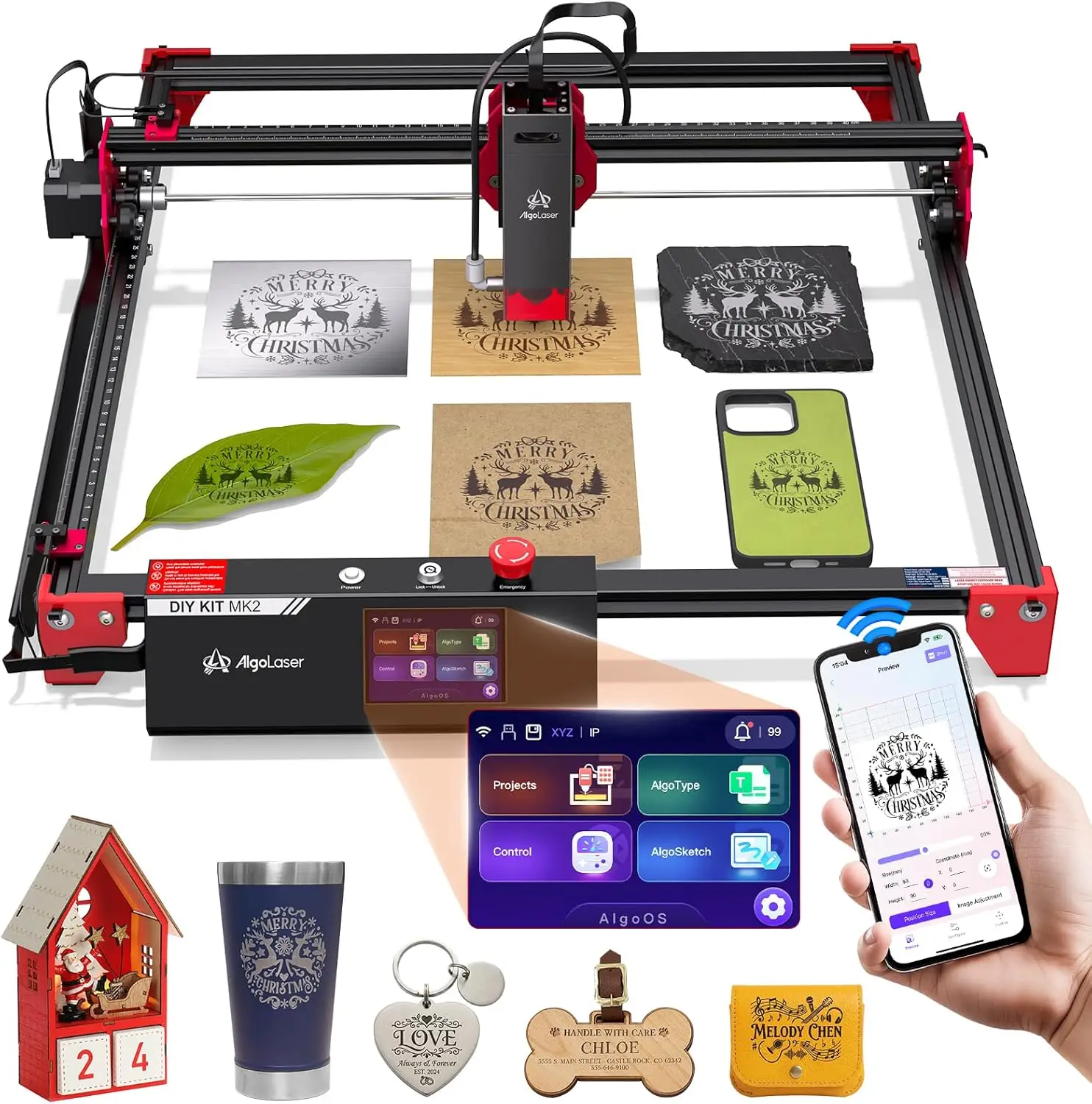 AlgoLaser DIY KIT MK2 10W Laser Engraver & Cutter with Air Assist Nozzle, High Precision Engraving Machine for DIY Wood Logo Craft Making