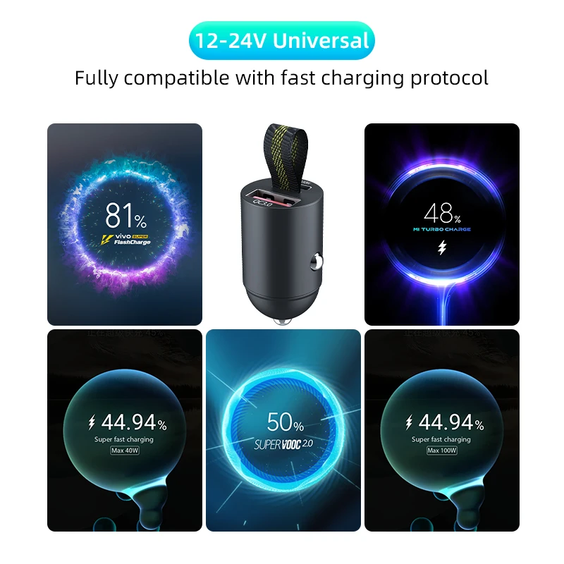 200W Mini USB Car Charger Super Fast Charging Type-C PD Quick Charge Car Phone Charger Adapter for iPhone 15 Huawei Samsung