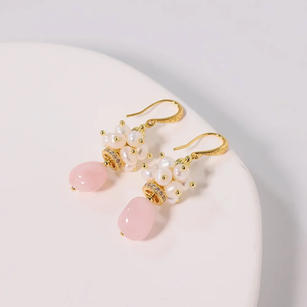 

Garnet Baroque Freshwater Pearl Hook Earrings Fashion Pink Crystal Temperament Luxury Handmade Drop Earrings Women Jewelry Gifts