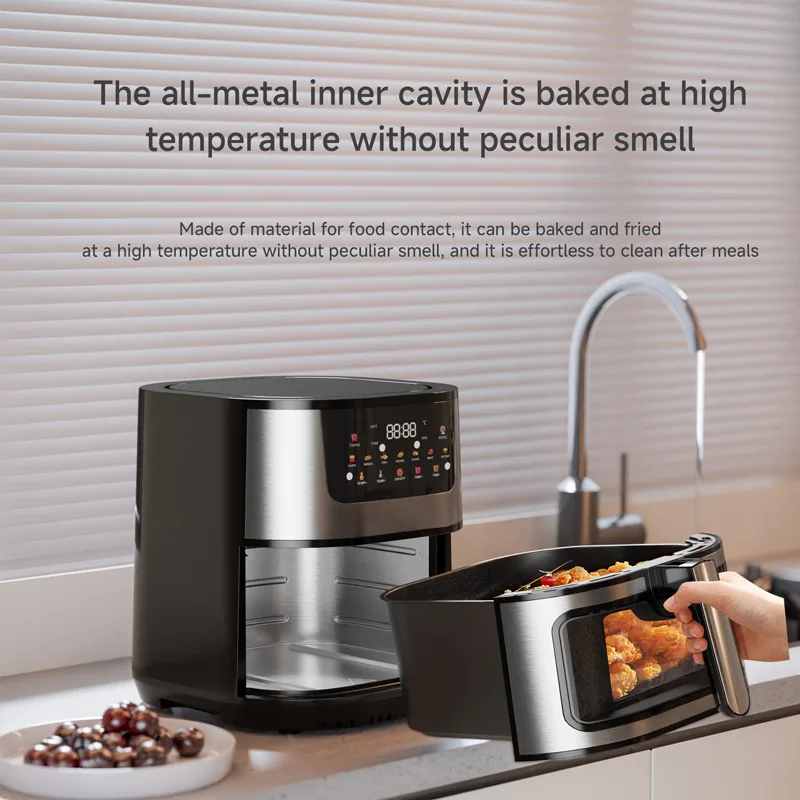 15L Large Capacity Visible Stainless Steel Air Fryer Dual Heating No Need to Flip Food