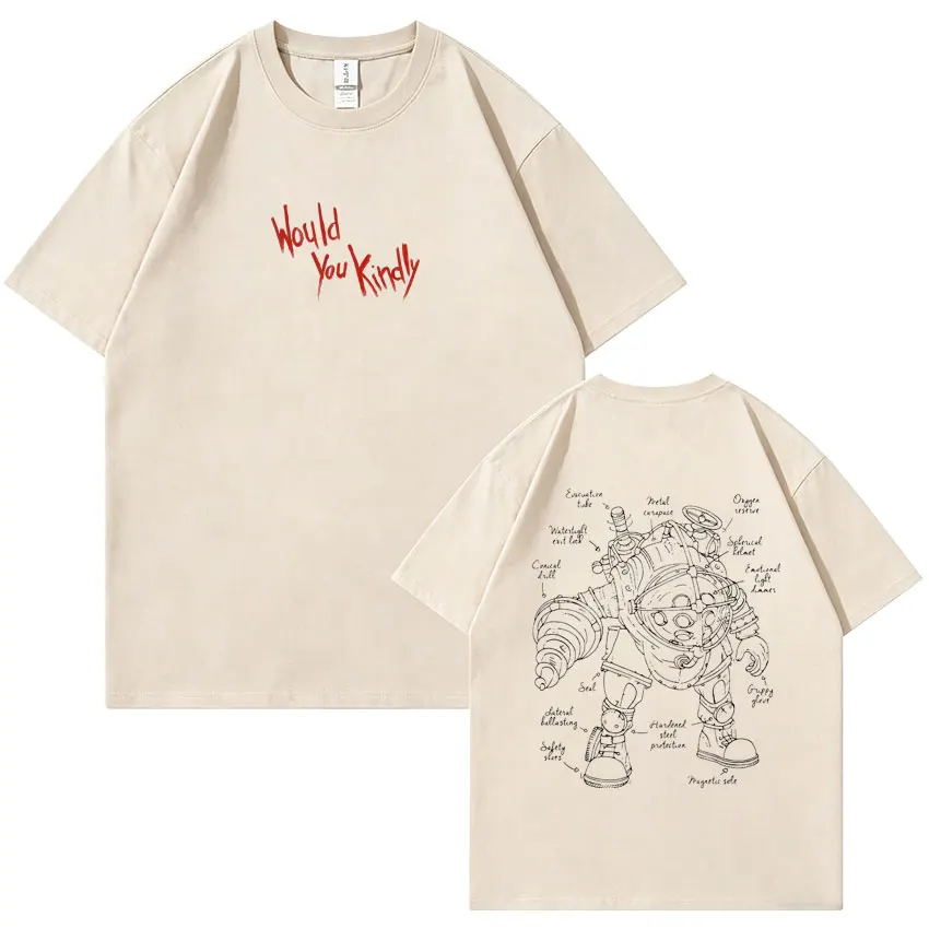 Classic Shooting Game Bioshock Vintage Graphic T-shirt Men Women Hip Hop Oversized T Shirt Men's Gothic Rock T-shirts Streetwear