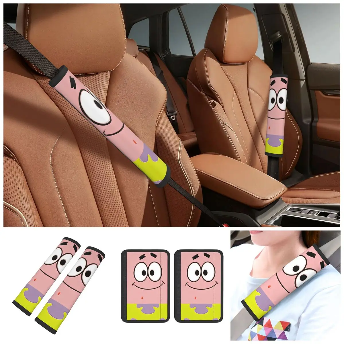 2-Pack SpongeBobed Anime Cartoon Car Seat Belt Pads Cover for Car Interior Accessories Seatbelt Shoulder Strap Covers