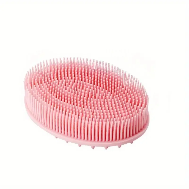 1pc Plain pink Bath Brush, Shampoo Brush, Silicone Body Scrubber, Exfoliating Body Brush, Silicone Loofah, Head Scrubber, Scalp