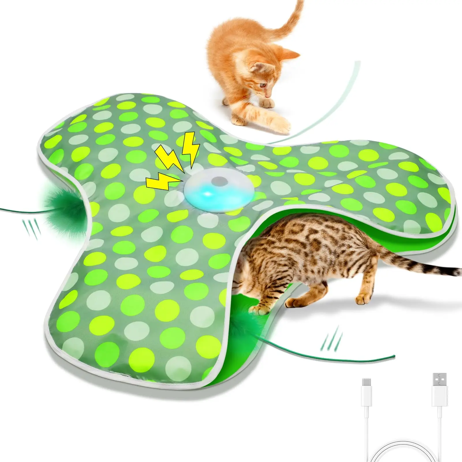 Interactive Rechargeable Automatic Moving Concealed Feathers Real Mouse Squeak Touch Activated Pet Polyester Cat Toys