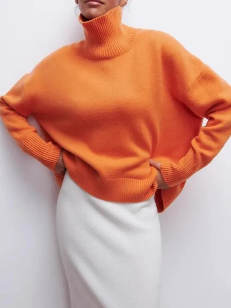 

Новый свободный повседневный свитер с воротником и длинными рукавами, женский элегантный осенне-зимний простой однотонный вязаный пуловер для путешествий