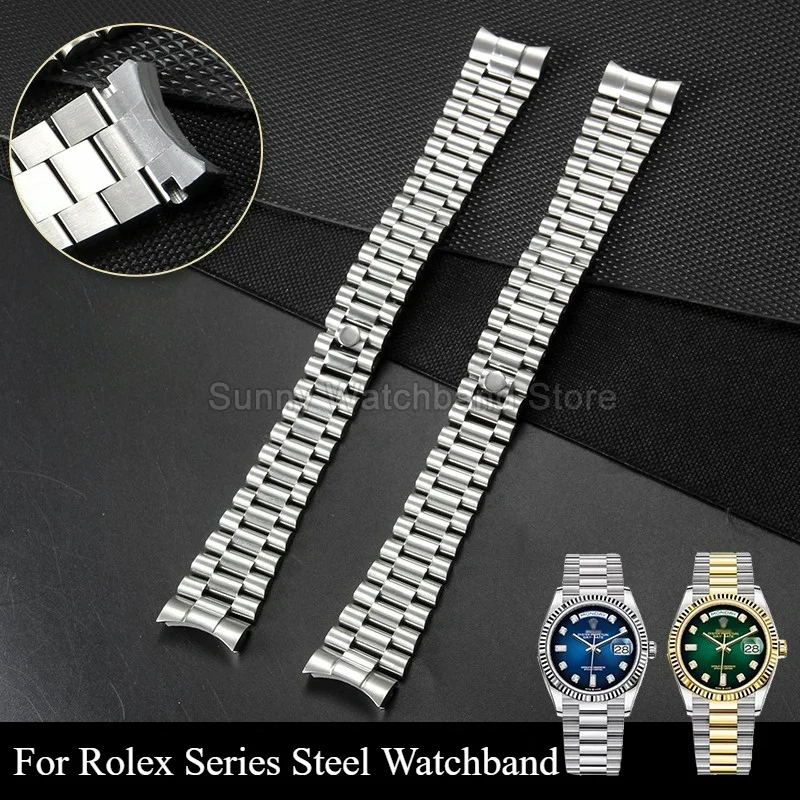 Stainless Steel Watchband Scratch‑resistant Anti‑deformation Seamless Curved End for Rolex Oyster Perpetual Datejust 20 21mm