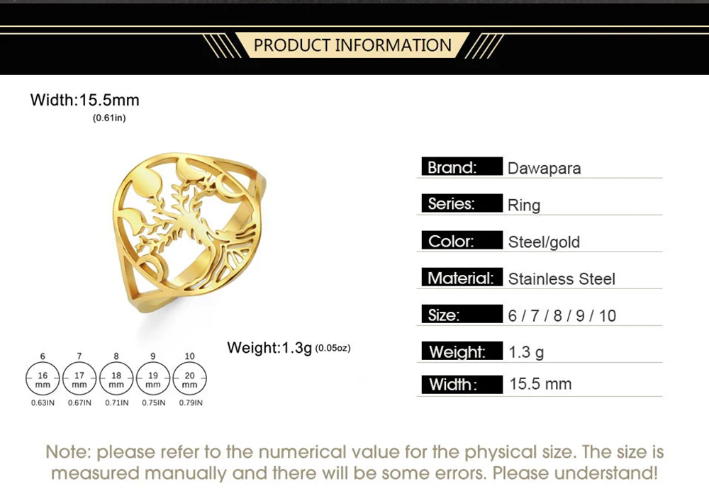 Dawapara Mondphase und Baum des Lebens Frauen Ring Mond göttin Symbol Wicca Glück Amulett Edelstahl heidnischen Schmuck – Detail 2